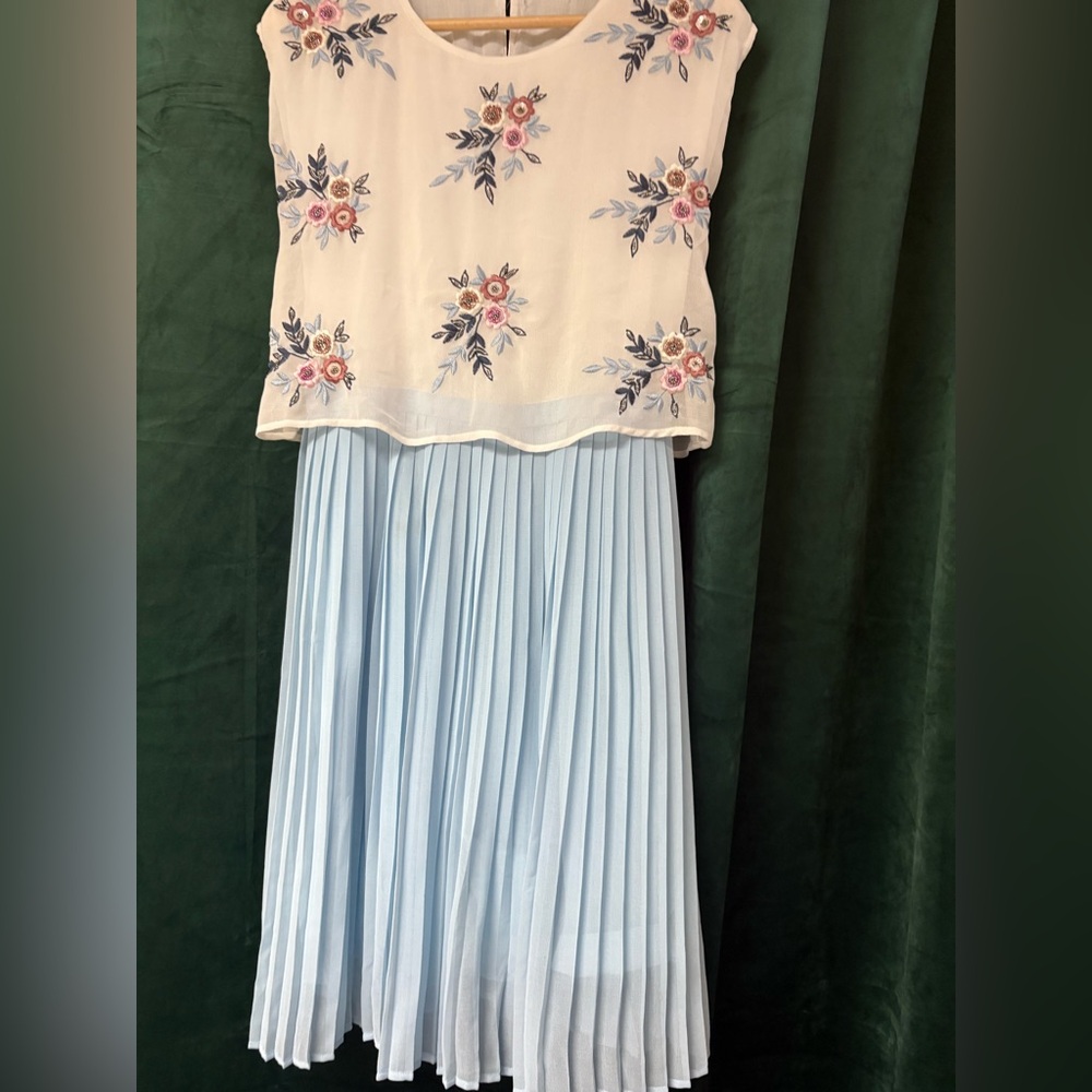 Vintage Floral Embroidered Top and Pleated Skirt dress